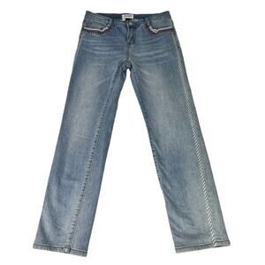 iRoo Jeans Women's Size 38 Straight Leg Embroidered Jeans Blue Light Wash